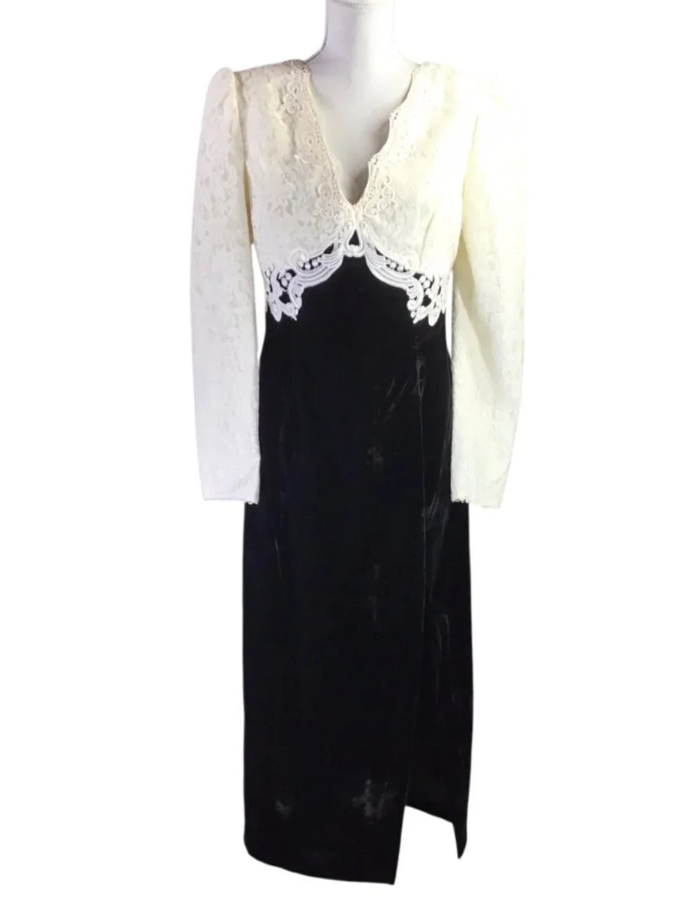 Scott McClintock Jessica Vintage Black Velvet Dress Maxi Lace Empire Size 10